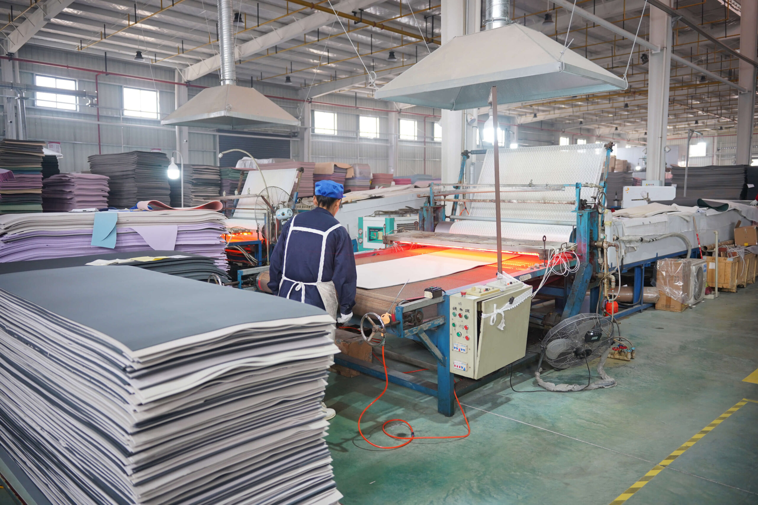 real yoga mat production line with factory equipment and semi-finished mats